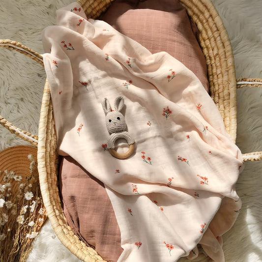 Angioletto Baby Swaddle 100% Organic Cotton Orange Flowers